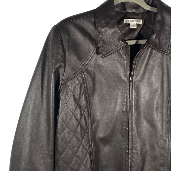 Pendleton Leather Jacket buttery soft XL dark chocolate brown Quilted Design Zip - Picture 2 of 10